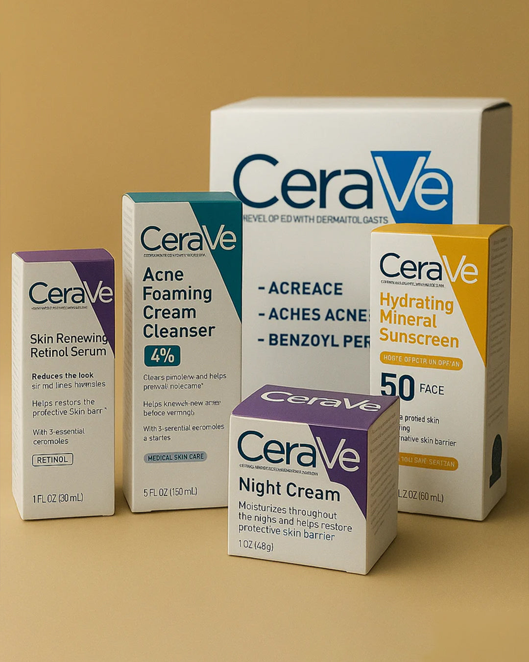 CeraVe 4-in-1 Skincare Kit | Cleanser, Serum, Night Cream & Sunscreen