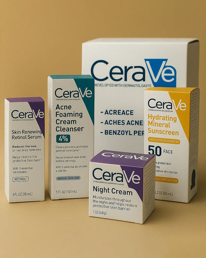 CeraVe 4-in-1 Skincare Kit | Cleanser, Serum, Night Cream & Sunscreen